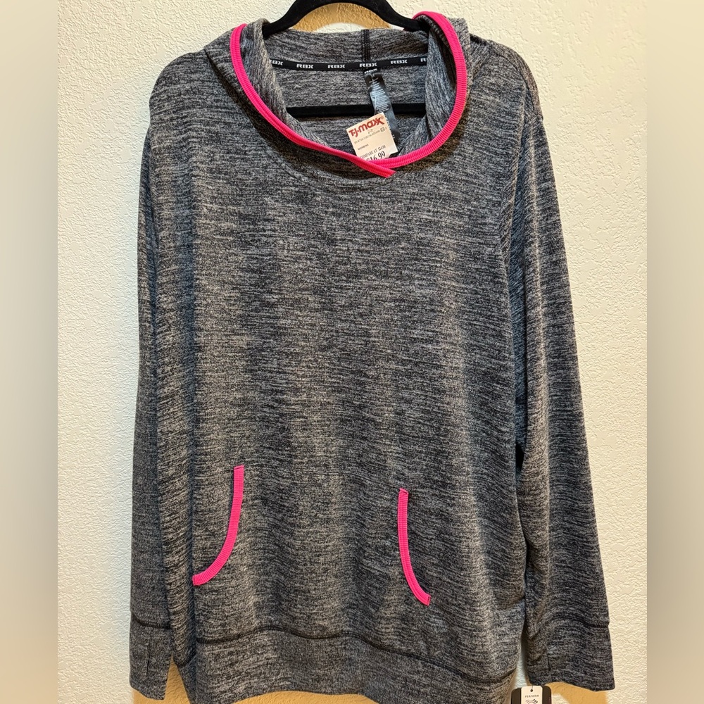 RBX Charcoal and Pink Knit Active Hoodie